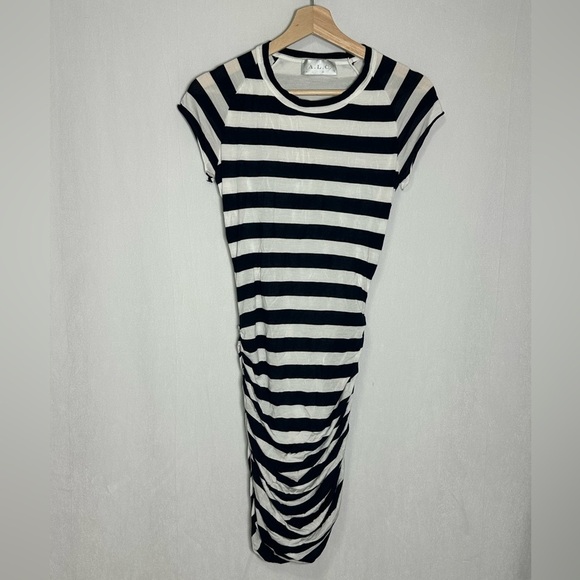 A.L.C. Twisty T Midi or Mini Ruched Striped Dress - small - Picture 2 of 5
